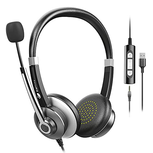 USB Headset with Microphone for PC, Computer Headset with Microphone Noise Cancelling for Laptop, 3.5Mm Jack On-Ear Wired Headphones with Mic, Volume Control for Call Center/Skype/Zoom/Webinar USB Headset with Microphone for PC, Computer Headset with Microphone Noise Cancelling for Laptop, 3.5Mm Jack On-Ear Wired Headphones with Mic, Volume Control for Call Center/Skype/Zoom/Webinar
