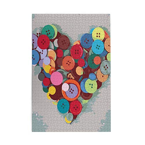 Puzzles For Adults 1000 Piece,Heart Made Of Buttons Jigsaw Puzzle,Educational Intellectual Decompressing Toy Game Puzzle For Adults Kids