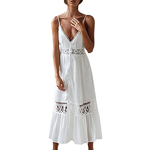 Women's Beach Crochet Backless Bohemian Halter Maxi Long Dress White Flow Beach Party Long Dress Elegant