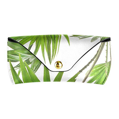 Green Leaf Palm Trees Wallet Goggles Bag Portable PU Leather Eyeglasses Pouch Multiuse Sunglasses Case