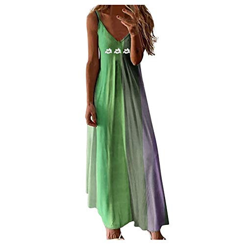 Dress for Women, Summer Tie Dye Colorful Sleeveless V Neck Maxi Dress Casual Sundress Beach Party Split Long Dresses