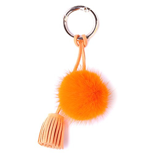 URSFUR Mink Fur Ball Pom Keychain Car Bag Charm Pendant Tassel Keyring Key Chain Orange