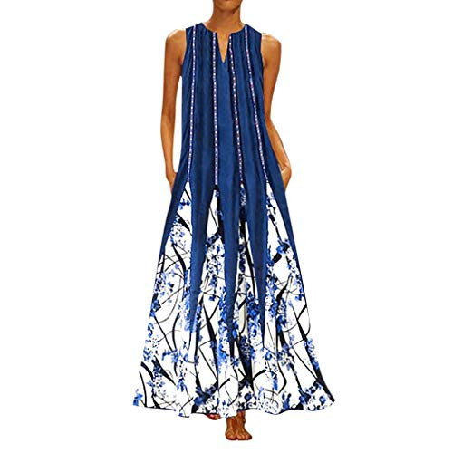 Kaideny Womens Plus Size Long Maxi Dresses Summer Casual Boho Printed V Neck Sleeveless Loose Maxi Dress with Pockets White Kaideny Womens Plus Size Long Maxi Dresses Summer Casual Boho Printed V Neck Sleeveless Loose Maxi Dress with Pockets White