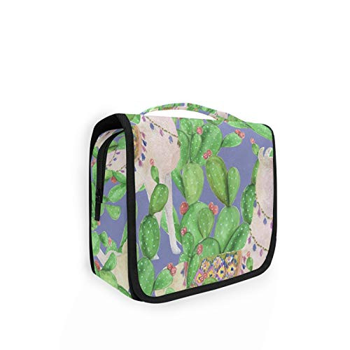 Alpaca and Green Cactus Hanging Toiletry Bag Travel Cosmetics Bag Multifunction Cosmetics Case Portable Makeup Pouch with Hook Waterproof Organizer Bag for Women Men
