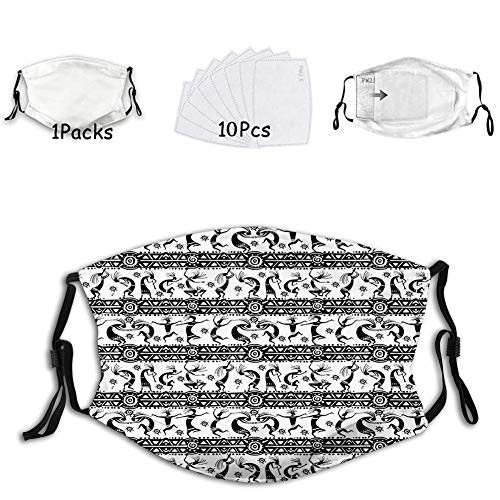 Funny Activated carbon mask,Dancing Oriental Figures Ornate Design Elements Tribal,Facial decorations for adult -1 mask with 10 filters-