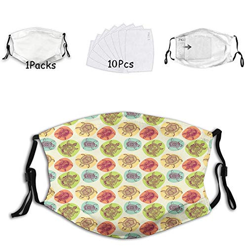 Funny Activated carbon mask,Aquatic Tortoise Animals Artistic Figures with Ethnic Patter,Facial decorations for adult -1 mask with 10 filters-