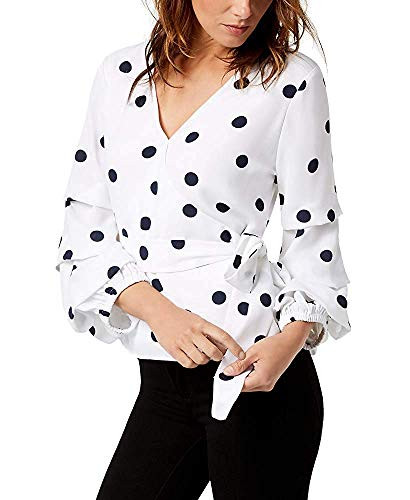 Bar III Faux-Wrap Polka-Dot Top -White, S-