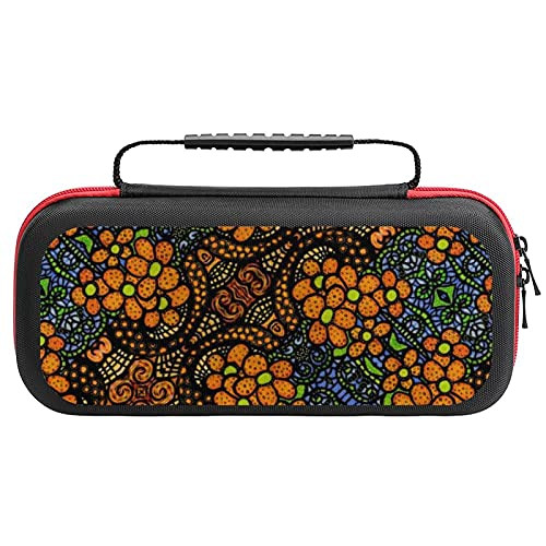 Carrying Case for Nintendo Switch,Orange Floral Pattern Large Switch Travel Case Compatible with Nintendo Switch Dock,Switch Carry Case with Handle for Nintendo Switch Console  and  Accessories