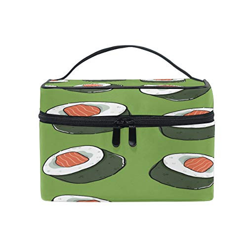 Cute Funny Cartoon Sushi Green Makeup Bag, Cosmetic Bag, Toiletry Bag, Cosmetic Makeup Organizer Case Storage, for Women, Men, Kids, Girls, Traveling, Professional, With Mesh Bag Brush Holder