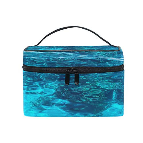 Beautiful Turquoise Blue Ocean Makeup Bag, Cosmetic Bag, Toiletry Bag, Cosmetic Makeup Organizer Case Storage, for Women, Men, Kids, Girls, Traveling, Professional, With Mesh Bag Brush Holder