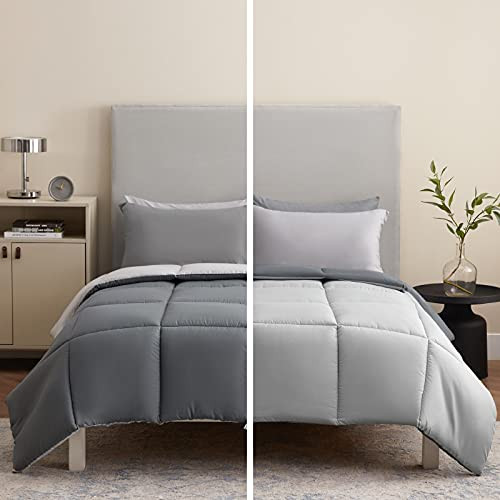 Bedsure Reversible Comforter Queen Size - All Season Quilted Down Alternative Comforter, Soft Duvet Insert, Microfiber Stain Resistant Lightweight Duvet -Queen 88x88 inches, Dark Grey/Light Grey-