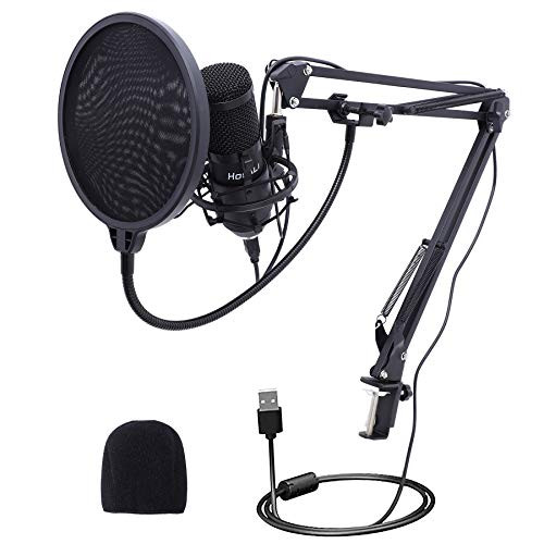 USB Condenser Microphone for Computer, Plug  and  Play 192KHZ/24BIT Cardioid Studio Recording Mic PC Streaming Microphone with Boom Arm Professional Singing Microphone for Recording YouTube Gaming