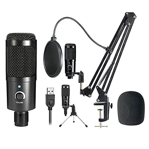 TDBEST USB Microphone Kit Condenser Computer Cardioid Mic, with Mute Key, Mic Gain/Echo Knob, Adjustable Microphone Suspension Scissor Arm Shock Mount, Mic for YouTube/Gaming, Podcast -Black-
