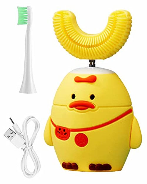 Kids Electric Toothbrush, Children's Whole Mouth Automatic Tooth Brush, U Shape 360° Ultrasonic Autobrush Toothbrushes with Timer, Age 2-7 Yellow Kids Electric Toothbrush, Children's Whole Mouth Automatic Tooth Brush, U Shape 360° Ultrasonic Autobrush Toothbrushes with Timer, Age 2-7 Yellow