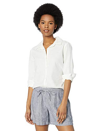 Roxy Junior's Building in The Sky Seersucker Button Up Top, Marshmallow, S