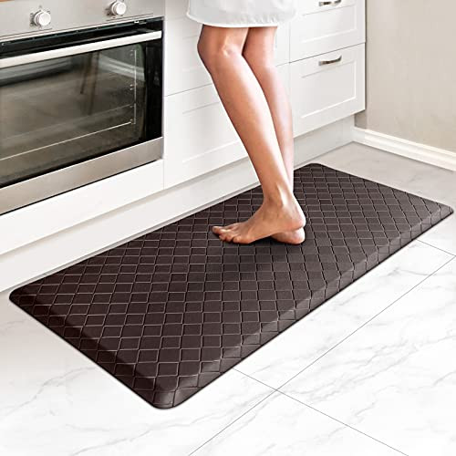 HappyTrends Kitchen Mat Cushioned Anti-Fatigue Kitchen Rug,17.3"x 39",Thick Waterproof Non-Slip Kitchen Mats and Rugs Heavy Duty Ergonomic Comfort Rug for Kitchen,Floor,Office,Laundry,Chocolate