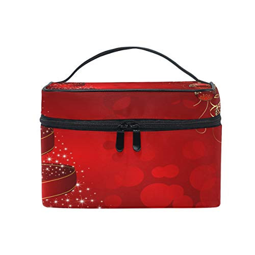 Red Christmas Ribbon Makeup Bag, Cosmetic Bag, Toiletry Bag, Cosmetic Makeup Organizer Case Storage, for Women, Men, Kids, Girls, Traveling, Professional, With Mesh Bag Brush Holder