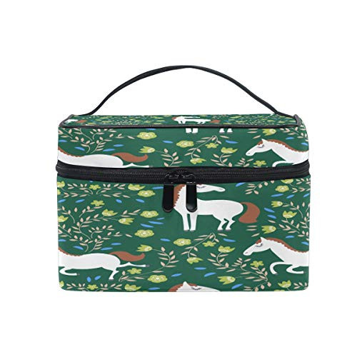 White Horse Floral Flowers Green Makeup Bag, Cosmetic Bag, Toiletry Bag, Cosmetic Makeup Organizer Case Storage, for Women, Men, Kids, Girls, Traveling, Professional, With Mesh Bag Brush Holder White Horse Floral Flowers Green Makeup Bag, Cosmetic Bag, Toiletry Bag, Cosmetic Makeup Organizer Case Storage, for Women, Men, Kids, Girls, Traveling, Professional, With Mesh Bag Brush Holder