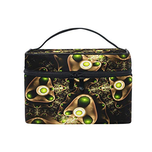 Unique Gold Green Black Makeup Bag, Cosmetic Bag, Toiletry Bag, Cosmetic Makeup Organizer Case Storage, for Women, Men, Kids, Girls, Traveling, Professional, With Mesh Bag Brush Holder