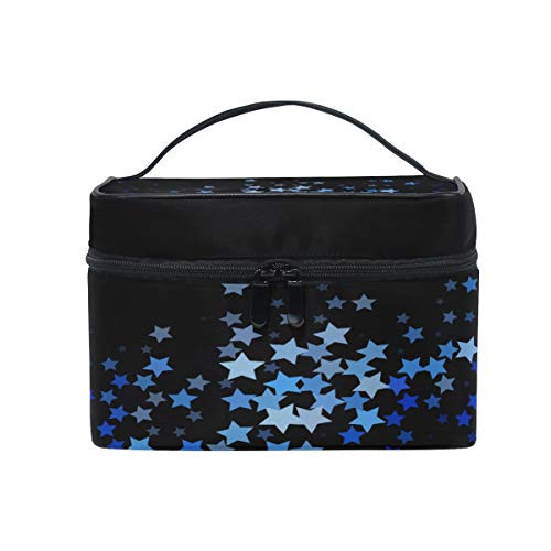 Dark Blue Sky Stars Makeup Bag, Cosmetic Bag, Toiletry Bag, Cosmetic Makeup Organizer Case Storage, for Women, Men, Kids, Girls, Traveling, Professional, With Mesh Bag Brush Holder