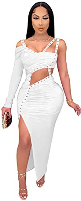 Womens Sexy Sleeveless Hollow Out Irregular Dress Nightclub Clubwear Dress White Womens Sexy Sleeveless Hollow Out Irregular Dress Nightclub Clubwear Dress White