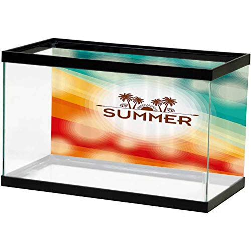 Summer Tank Background Poster Backdrop Decoration Paper Tropical Holiday Background with Palm Tree and Sun Figure Exotic Vacation PVC Self-Adhesive Decor Wall Orange Scarlet Teal L36 X H16 Inch