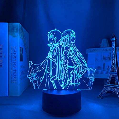 3D Night Light Led Illusion Lamps Decor lamp for Kids Anime Sword Art Online Figure 3D Led Night Light for Bedroom Decor Nightlight Birthday Gift Table Room Lamp Manga SAO DFTGERG