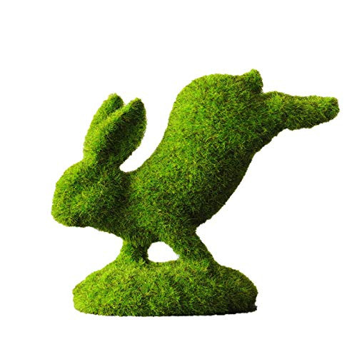 Yowein Green Faux Moss Easter Rabbit Statue, Standing Bunny Rabbit Easter Figure, Holiday Eggs Easter Statue Bunny Garden Decorations Rabbit Decor Figurines Tabletop Ornament -A-