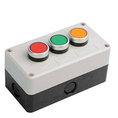 Push-button control station, 3 stop/start switches Mushroom push-button switch -pack of 1-3 auto-return-