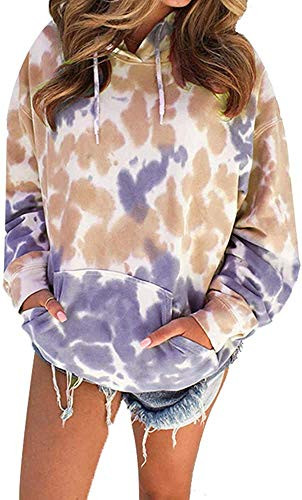 CORIRESHA Womens Tie Dye Hooded Sweatshirts Casual Long Sleeve Pullover Hoodies with Kangaroo Pocket Yellow