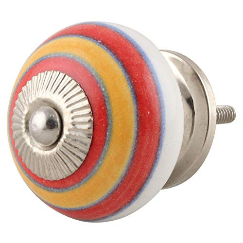 IndianShelf Handmade Ceramic Stripe Drawer Knobs Dresser Cabinet Door Kitchen Cupboard Pulls Handles -3.81 cm, Orange, 2 Piece-