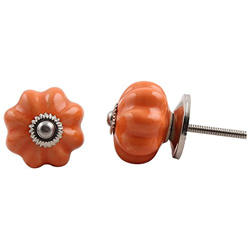 IndianShelf Handmade Ceramic Solid Drawer Knobs Dresser Cabinet Door Kitchen Cupboard Pulls Handles -3.81 cm, Orange, 2 Piece-