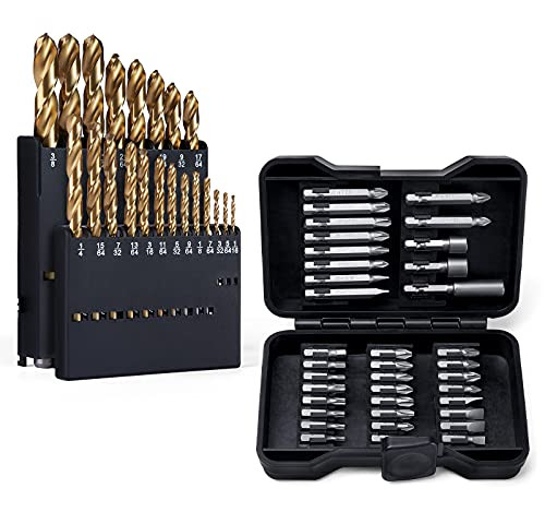 MIDO Professional Abrasive Titanium Metal Drill Bits and Quick Change Screwdriver Bit Set, 58 PCS High Speed Steel Drill Bit Sets for Wood, Metal, Steel and Security Screwdriver Bits for Power Tool