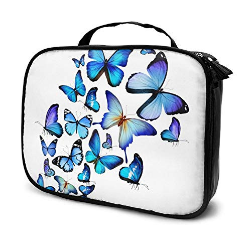 Makeup Bag Blue Butterfly Travel Makeup Case Travel Makeup Train Case Cosmetic Bag Large Makeup Organizer Boxes