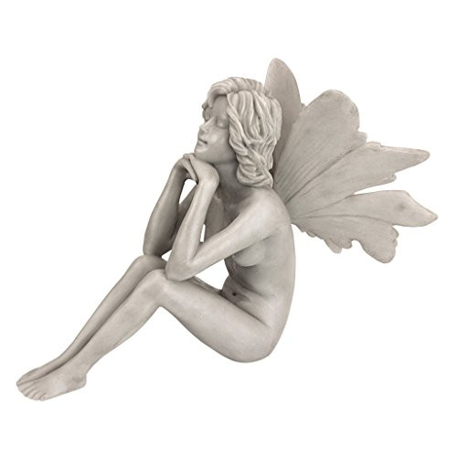 Design Toscano Pondering Secret Garden Fairy Statue, 11 Inch, Polyresin, Antique Stone