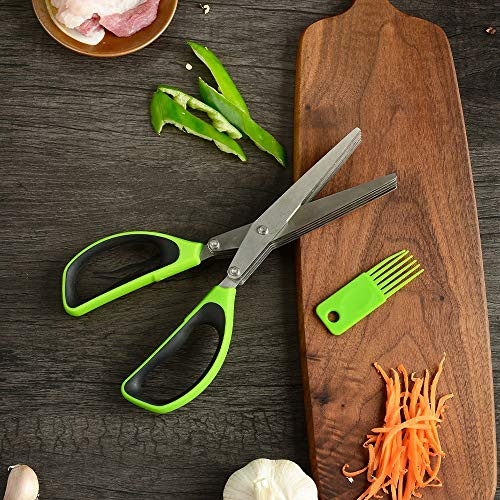Kitchen Scissors, Kitchen Shears Multi-function Kitchen Scissors 5 Layer Stainless Steel Shear Scallion Herb Laver Scissors with Clean Comb Chopper Tool Poultry Shears, Cooking Scissors