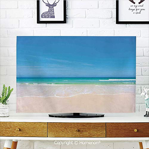 Ocean Indoor POP TV dust Cover,Cover Type 32 inch LCD TV 3D Printed with Golden Sandy Paradise Beach Sea and Sunny Sky Landscape in Secret Dream Nature,Home Office Decorations Dustproof TV Cover