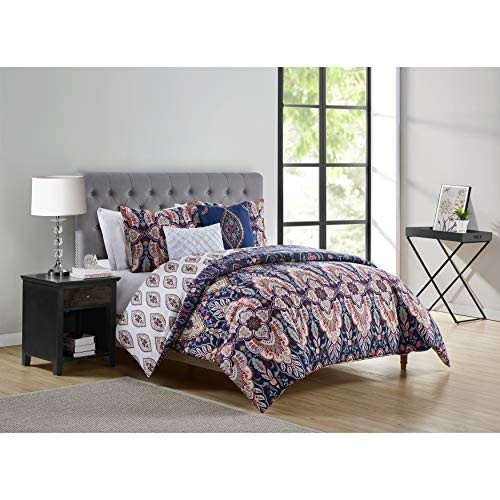 VCNY Home Kensington 5Piece Duvet Set AVY Queen, Navy/Coral