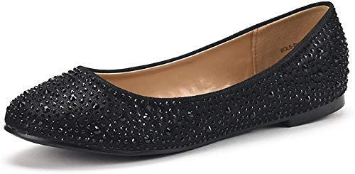 DREAM PAIRS Women's Sole-Shine Black Rhinestone Ballet Flats Shoes - 11 M US