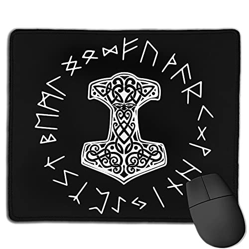 Vikings Mjolnir and Rune Wheel Norse Mythology Symbol Computer Mouse Pad Gaming Mouse Pad Office Products
