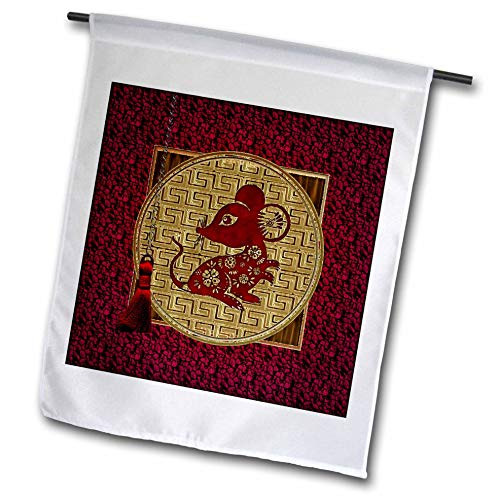 3dRose Image of Rat on Textured Asian Design with Tassel, Orange, Red - Flags -fl-329112-2- 3dRose Image of Rat on Textured Asian Design with Tassel, Orange, Red - Flags -fl-329112-2-