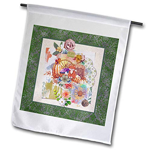 3dRose Image of Autumn Fox, Pumpkin, Flowers, Wagon Wheel Collage, Orange - Flags -fl-336155-2-