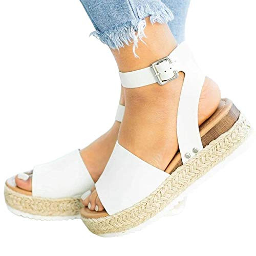 AIHOU Women's Sandals Open Toe Buckle Ankle Strap Gladiator Platform Wedge Sandals Casual Summer Strappy Sandals for Women
