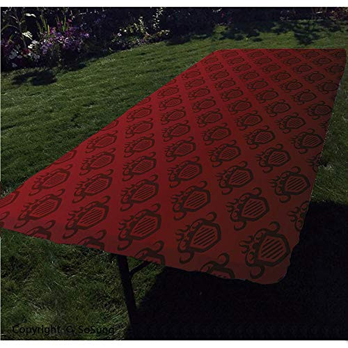 Maroon Polyester Fitted Tablecloth,Baroque Art Emblem Figures Venetian Style Royal Luxury Theme Renaissance Inspired Decorative Rectangular Elastic Edge Fitted Table Cover,Fits Rectangular Tables 60x3