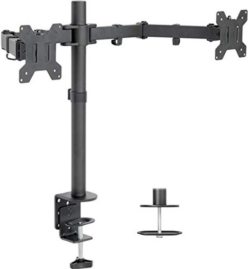 VIVO Dual LCD LED Monitor Desk Mount Stand with C-clamp and Bolt-Through Grommet Options | Heavy Duty Fully Adjustable Arms Hold Two (2) Screens up to 27" (STAND-V002) (Renewed)
