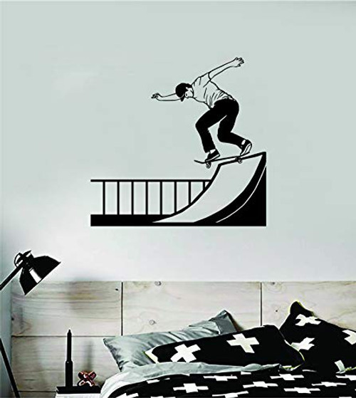 Skater Halfpipe Wall Decal Sticker Vinyl Art Bedroom Room Decor Decoration Teen Sports Boy Girl Baby Kids Skate Skateboard Skating Sk8 Cool Ramp Street Vert Trucks Wheels Sports