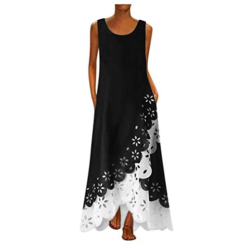 Hotkey Women Casual Dresses, Sleeveless Print Round Neck Long Maxi Dress Bohemia Beach Shirt Dress for Summer White Hotkey Women Casual Dresses, Sleeveless Print Round Neck Long Maxi Dress Bohemia Beach Shirt Dress for Summer White