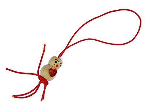 Miniblings Wooden Figure Mobile Cell Phone Charm Pendant Male Red Lucky 80S Love Heart