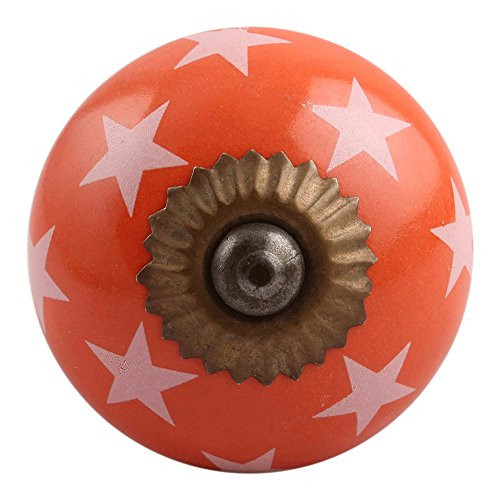 IndianShelf Handmade Ceramic Star Dresser Knobs Drawer Cabinet Door Kitchen Wardrobe Pulls Handles -3.81 cm, Orange, 2 Piece-