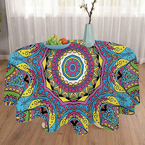 carmaxshome 48 Inch Halloween Tablecloth - Psychedelic Abstract Unusual Figure with Color and Form Details Hippie Arabesque Retro Round Table Cloths - Multicolor